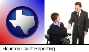 Houston, Texas - a court reporter shaking hands with an attorney