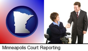 Minneapolis, Minnesota - a court reporter shaking hands with an attorney