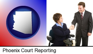 Phoenix, Arizona - a court reporter shaking hands with an attorney